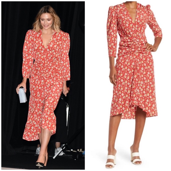 Veronica Beard Mary Midi Dress Red Floral Size 0